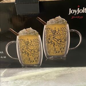 Jolt Double-Wall Glass Mugs - Black and Gold